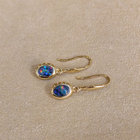 0.74 Ct.Tw. Opal Bezel Earrings, 14K Yellow Gold Image