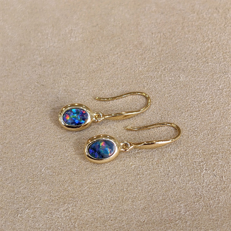 0.74 Ct.Tw. Opal Bezel Earrings, 14K Yellow Gold