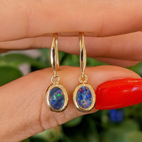 0.74 Ct.Tw. Opal Bezel Earrings, 14K Yellow Gold Image