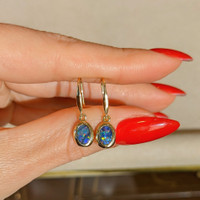 0.74 Ct.Tw. Opal Bezel Earrings, 14K Yellow Gold Life Style