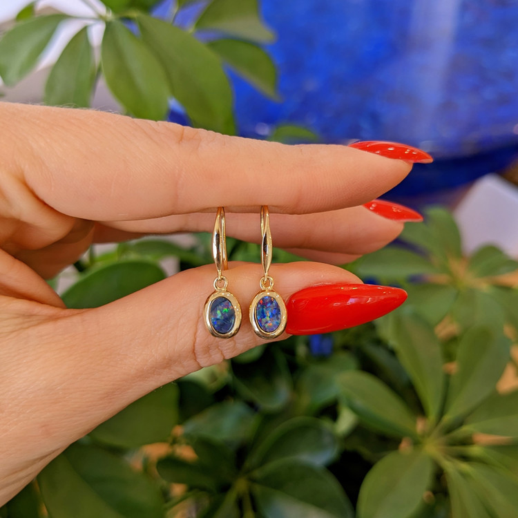 0.74 Ct.Tw. Opal Bezel Earrings, 14K Yellow Gold