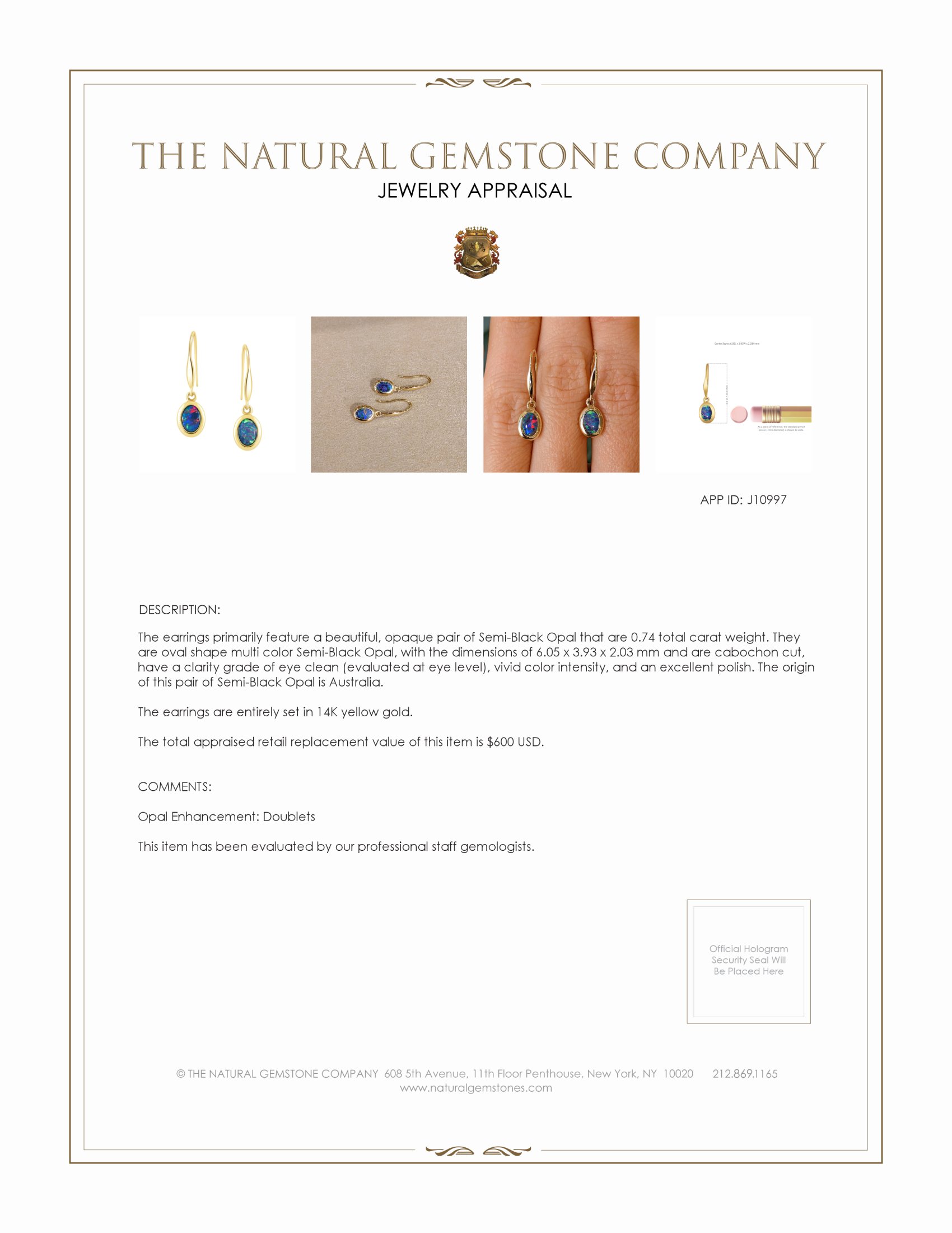 0.74 Ct.Tw. Opal Bezel Earrings, 14K Yellow Gold