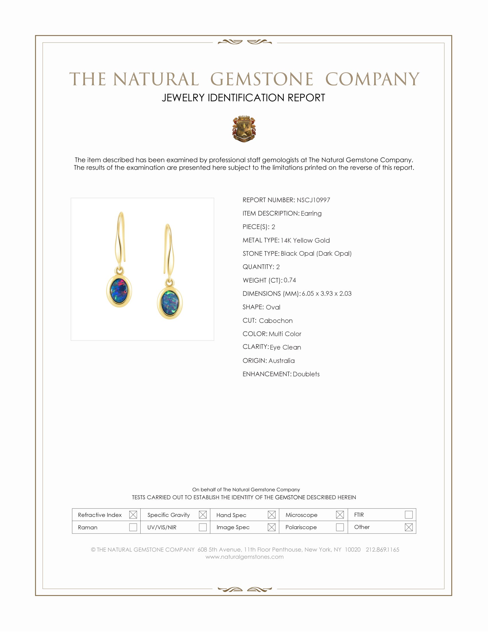 0.74 Ct.Tw. Multi Color Black Opal (Dark Opal) Bezel Earrings, 14K Yellow Gold