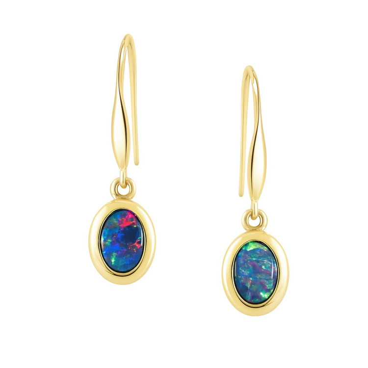 0.74 Ct.Tw. Opal Bezel Earrings, 14K Yellow Gold