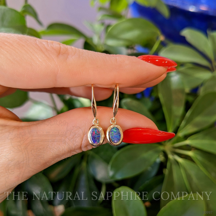 0.74 Ct.Tw. Opal Bezel Earrings, 14K Yellow Gold