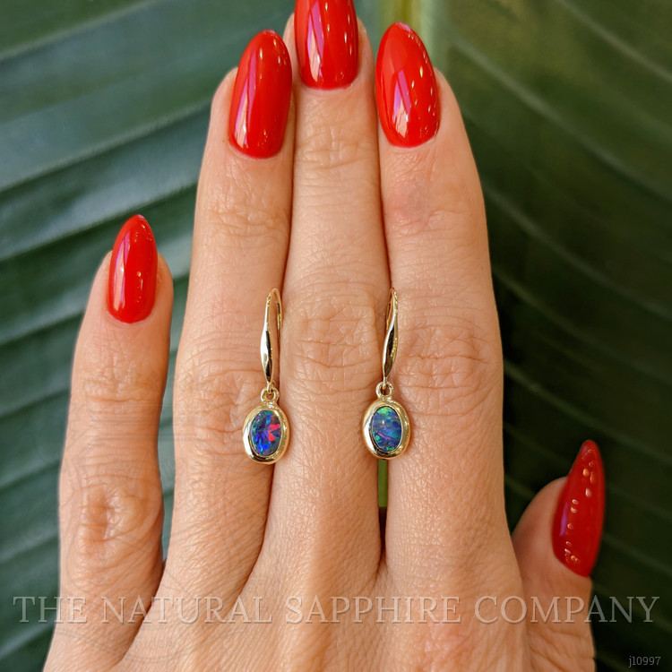 0.74 Ct.Tw. Opal Bezel Earrings, 14K Yellow Gold