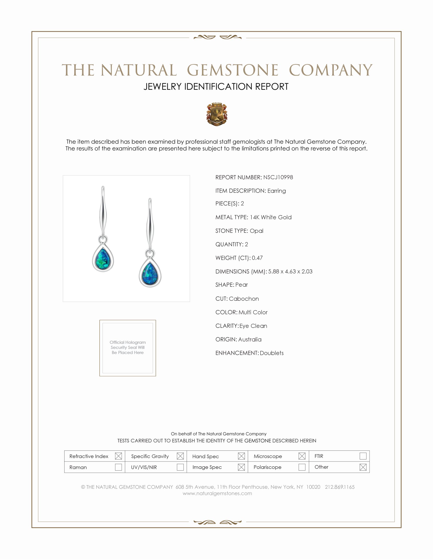 0.47 Ct.Tw. Opal Bezel Earrings, 14K White Gold
