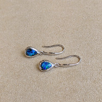 0.47 Ct.Tw.Total Carat Weight Opal Bezel Earrings, 14K White Gold Image