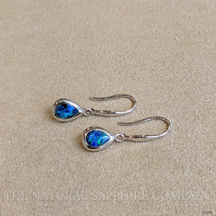 0.47 Ct.Tw. Opal Bezel Earrings, 14K White Gold