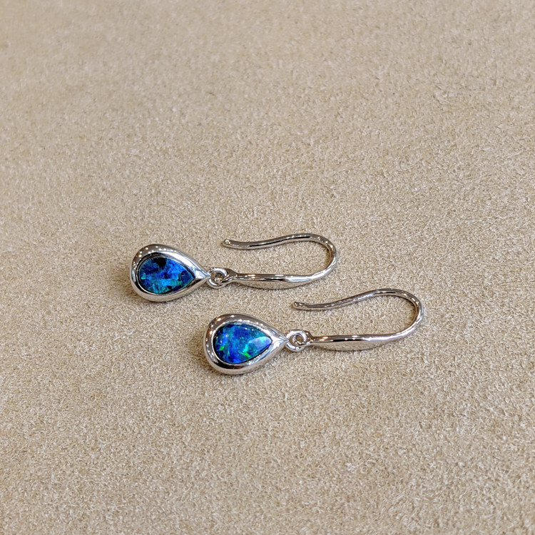 0.47 Ct.Tw. Opal Bezel Earrings, 14K White Gold