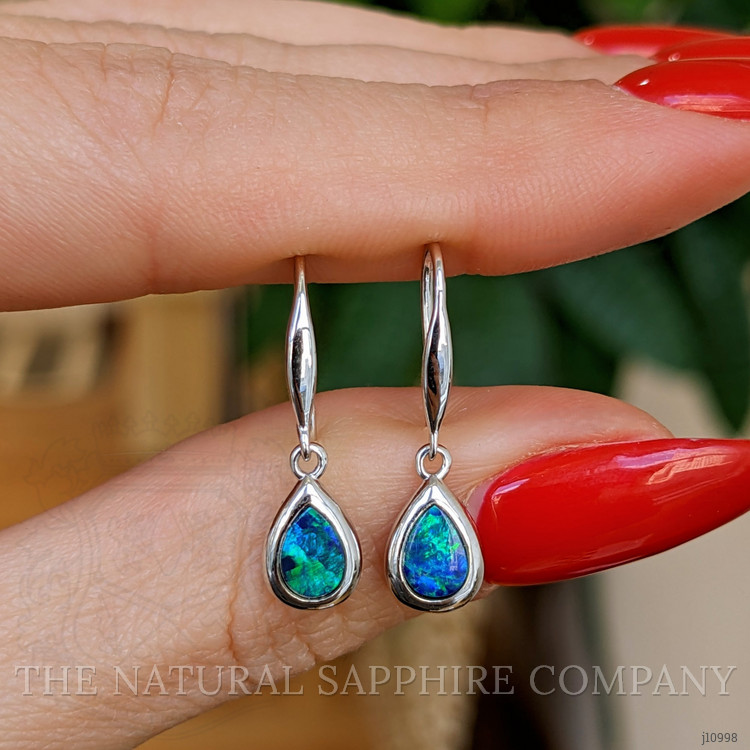 0.47 Ct.Tw. Opal Bezel Earrings, 14K White Gold