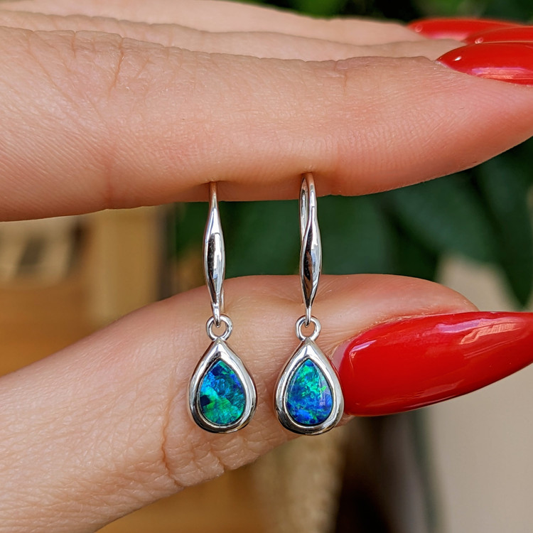 0.47 Ct.Tw. Opal Bezel Earrings, 14K White Gold