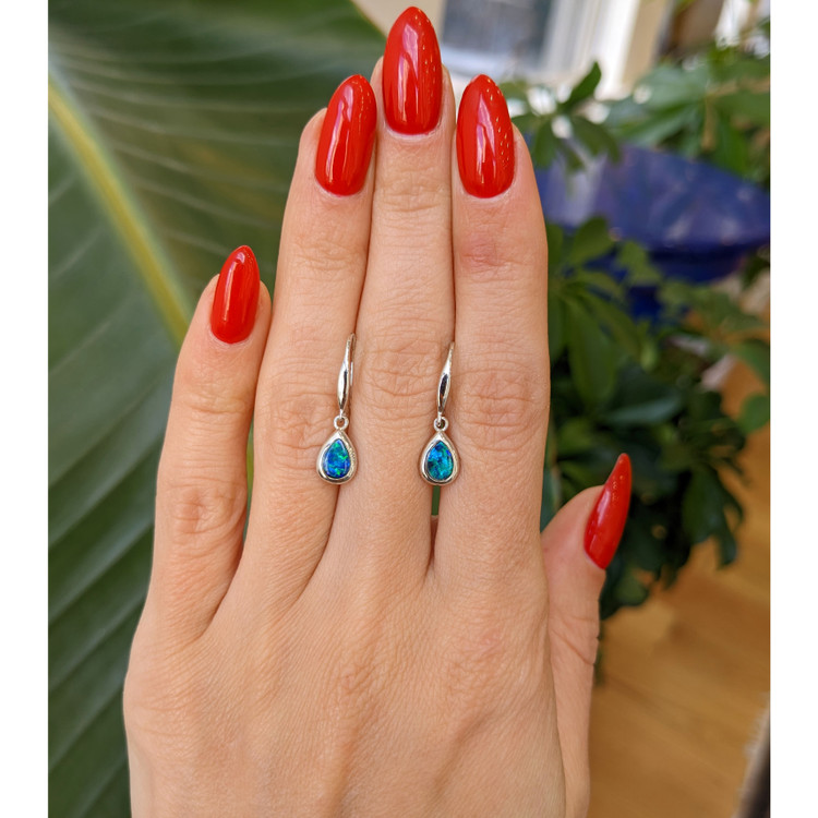 0.47 Ct.Tw. Opal Bezel Earrings, 14K White Gold