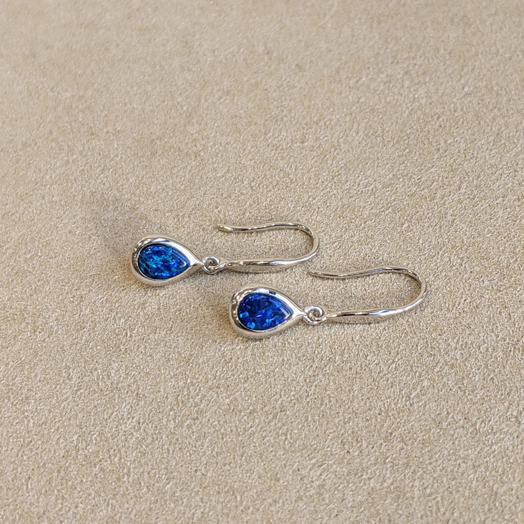 0.47 Ct.Tw. Opal Bezel Earrings, 14K White Gold