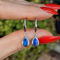 0.47 Ct.Tw. Opal Bezel Earrings, 14K White Gold Image