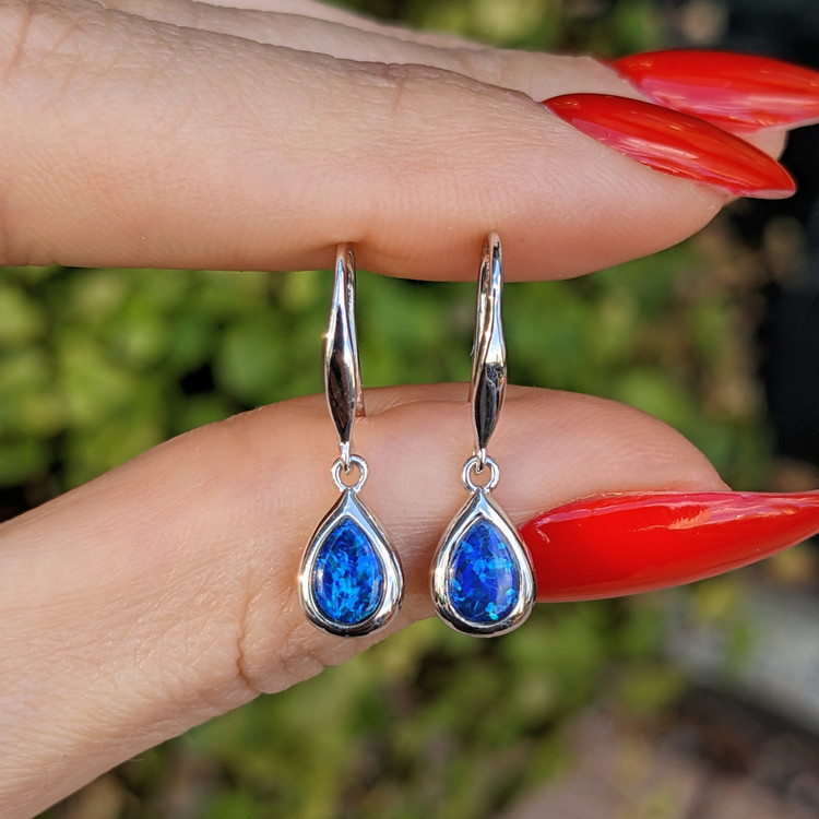 0.47 Ct.Tw. Opal Bezel Earrings, 14K White Gold