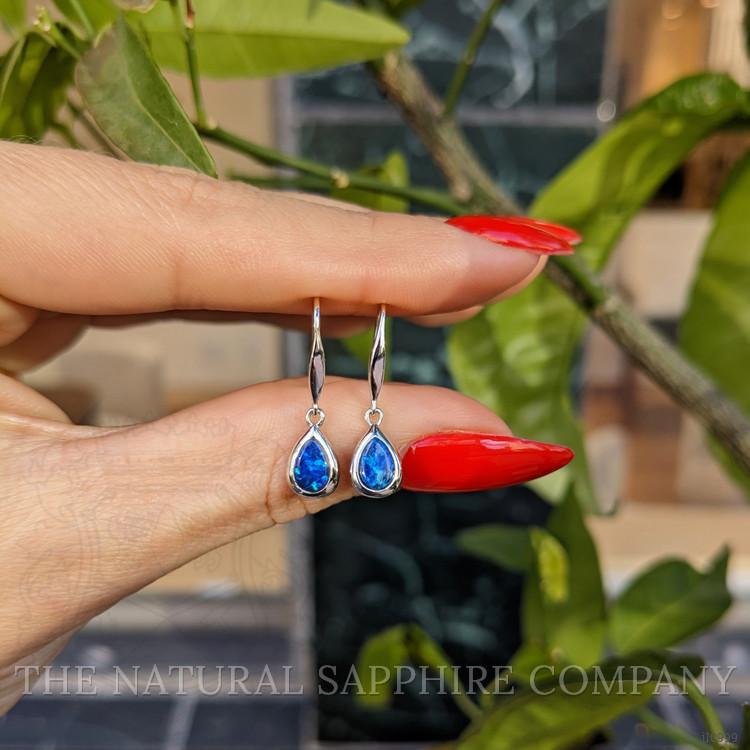 0.47 Ct.Tw. Opal Bezel Earrings, 14K White Gold