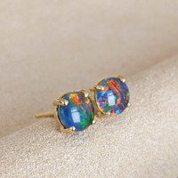 1.45 Ct.Tw.Total Carat Weight Opal Studs Earrings, 14K Yellow Gold Image