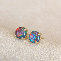 1.45 Ct.Tw.Total Carat Weight Opal Studs Earrings, 14K Yellow Gold Image