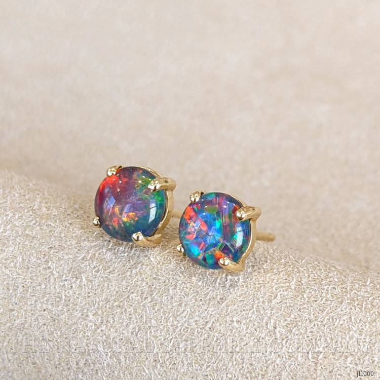 1.45 Ct.Tw. Opal Studs Earrings, 14K Yellow Gold