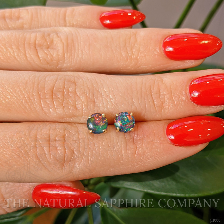 1.45 Ct.Tw. Opal Studs Earrings, 14K Yellow Gold