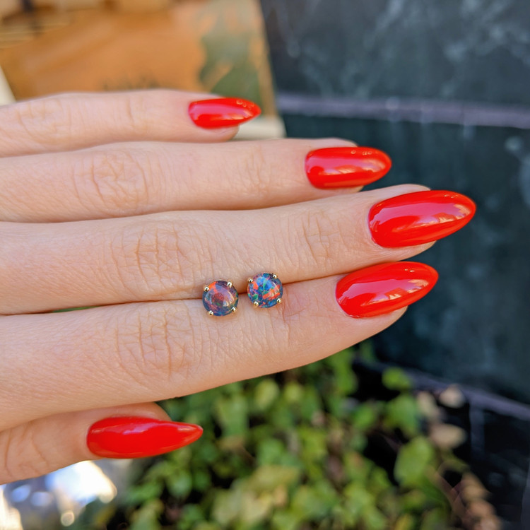 1.45 Ct.Tw. Opal Studs Earrings, 14K Yellow Gold