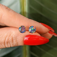 1.45 Ct.Tw.Total Carat Weight Opal Studs Earrings, 14K Yellow Gold Life Style