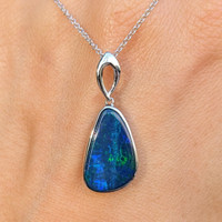 2.77 Ct. Blue Opal Bezel Pendant, 14K White Gold Image