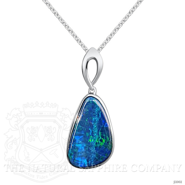 2.77 Ct. Blue Opal Bezel Pendant, 14K White Gold