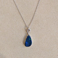2.77 Ct. Blue Opal Bezel Pendant, 14K White Gold Image