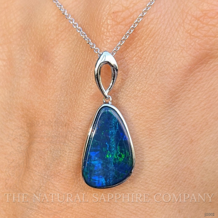 2.77 Ct. Blue Opal Bezel Pendant, 14K White Gold