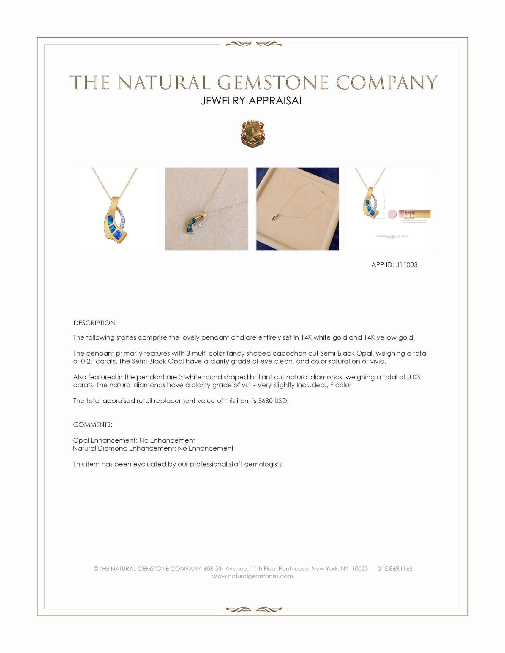0.21 Ct. Multi Color Opal and Natural Diamond Pave Pendant, 14K White & Yellow