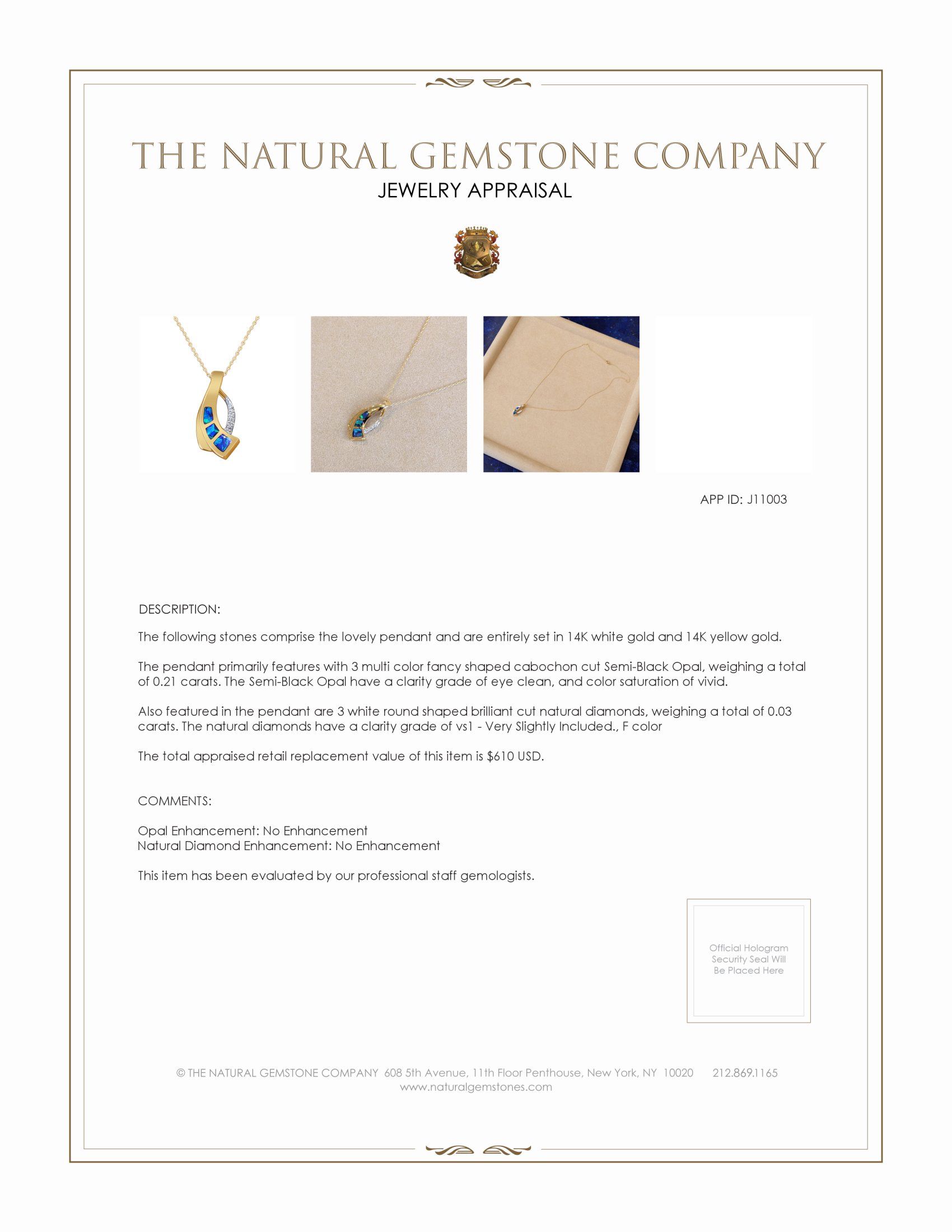 0.21 Ct. Multi Color Opal and Natural Diamond Pave Pendant, 14K White & Yellow