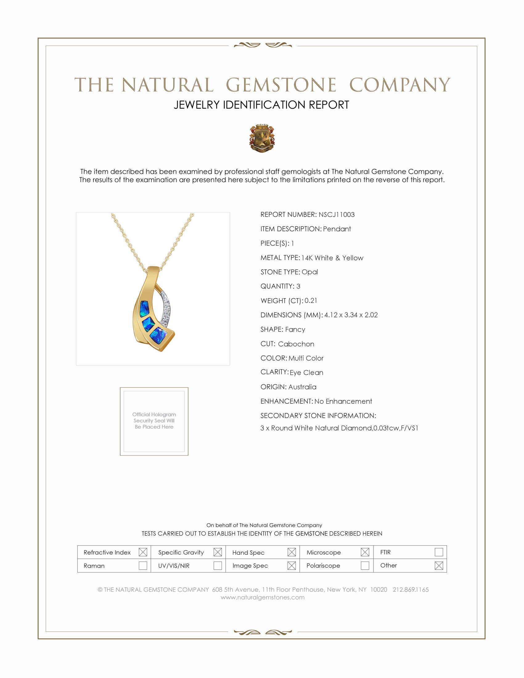 0.21 Ct. Multi Color Opal and Natural Diamond Pave Pendant, 14K White & Yellow