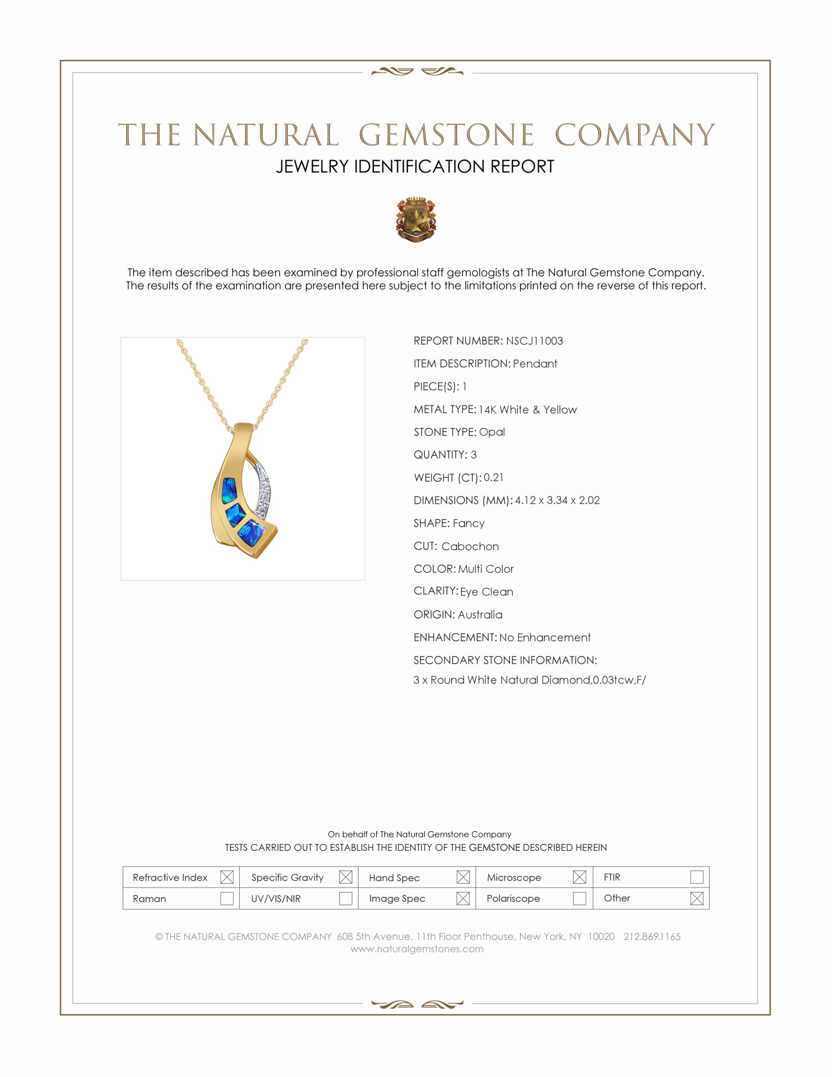 0.21 Ct. Multi Color Opal and Natural Diamond Pave Pendant, 14K White & Yellow