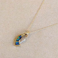 0.21 Ct. Opal Natural Diamond Pave Pendant, 14K White & Yellow Image