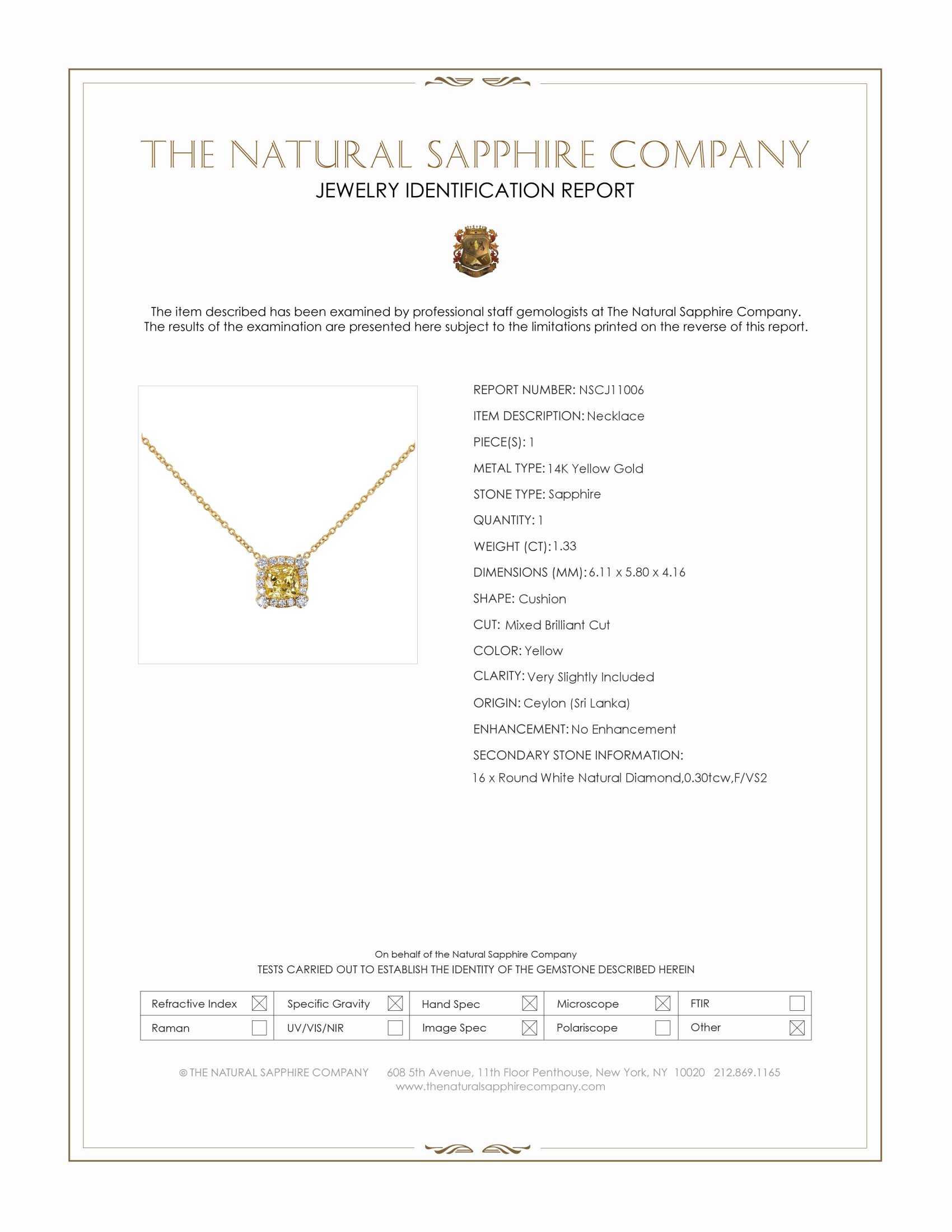 1.33 Ct. Yellow Sapphire and Natural Diamond Pave Necklace, 14K Yellow Gold
