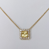 1.33 Ct. Yellow Sapphire and Natural Diamond Pave Necklace, 14K Yellow Gold Image