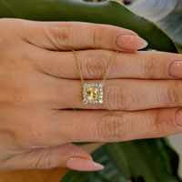 1.33 Ct. Yellow Sapphire and Natural Diamond Pave Necklace, 14K Yellow Gold Life Style