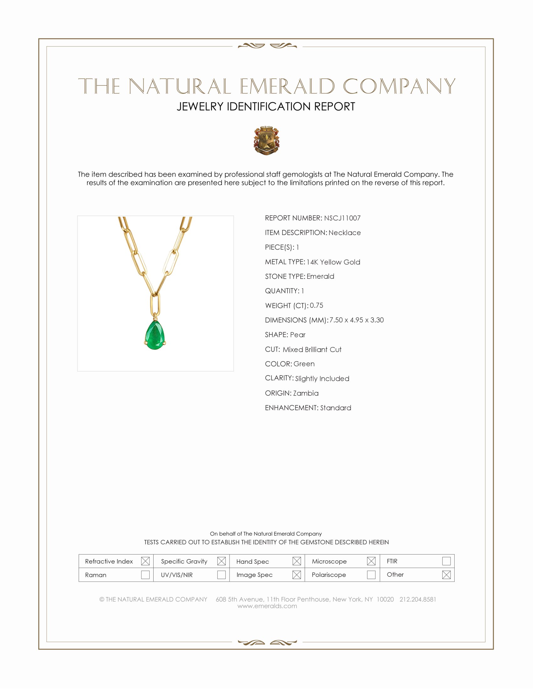 0.75 Ct. Emerald Accent Stones Necklace, 14K Yellow Gold