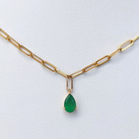 0.75 Ct. Emerald Accent Stones Necklace, 14K Yellow Gold Image