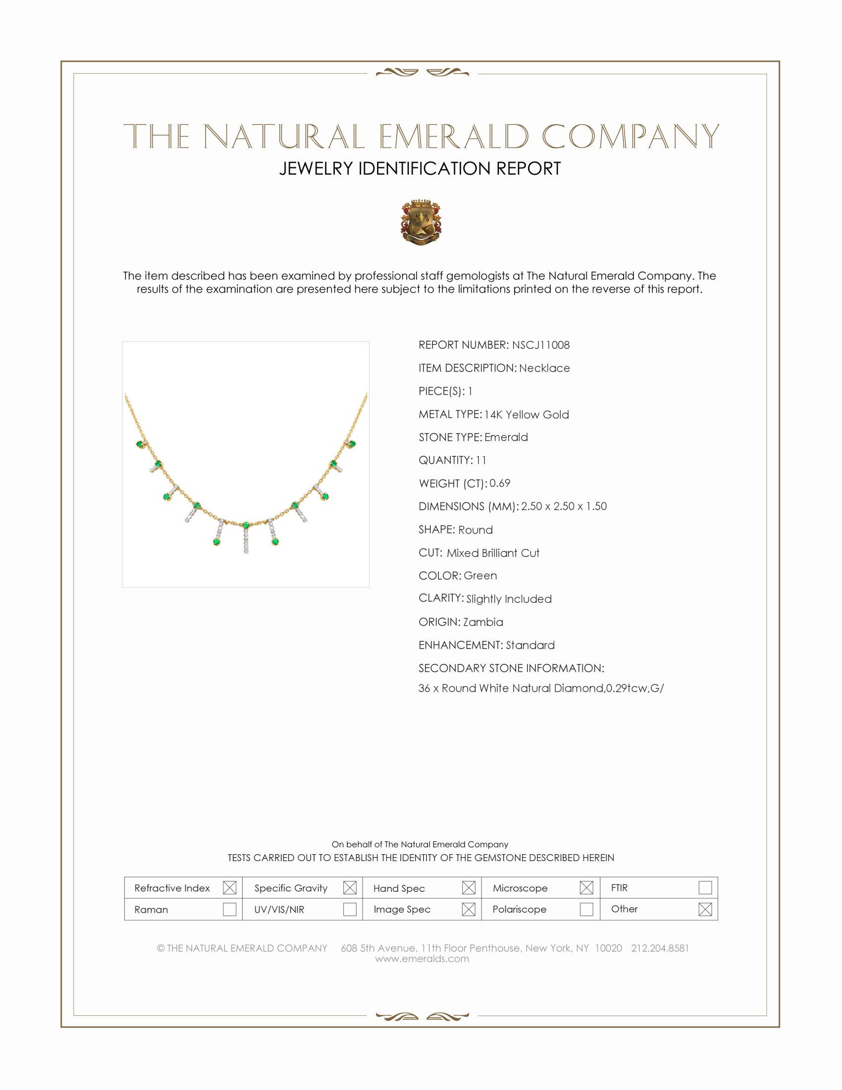 0.69 Ct. Emerald and Natural Diamond Pave Necklace, 14K Yellow Gold