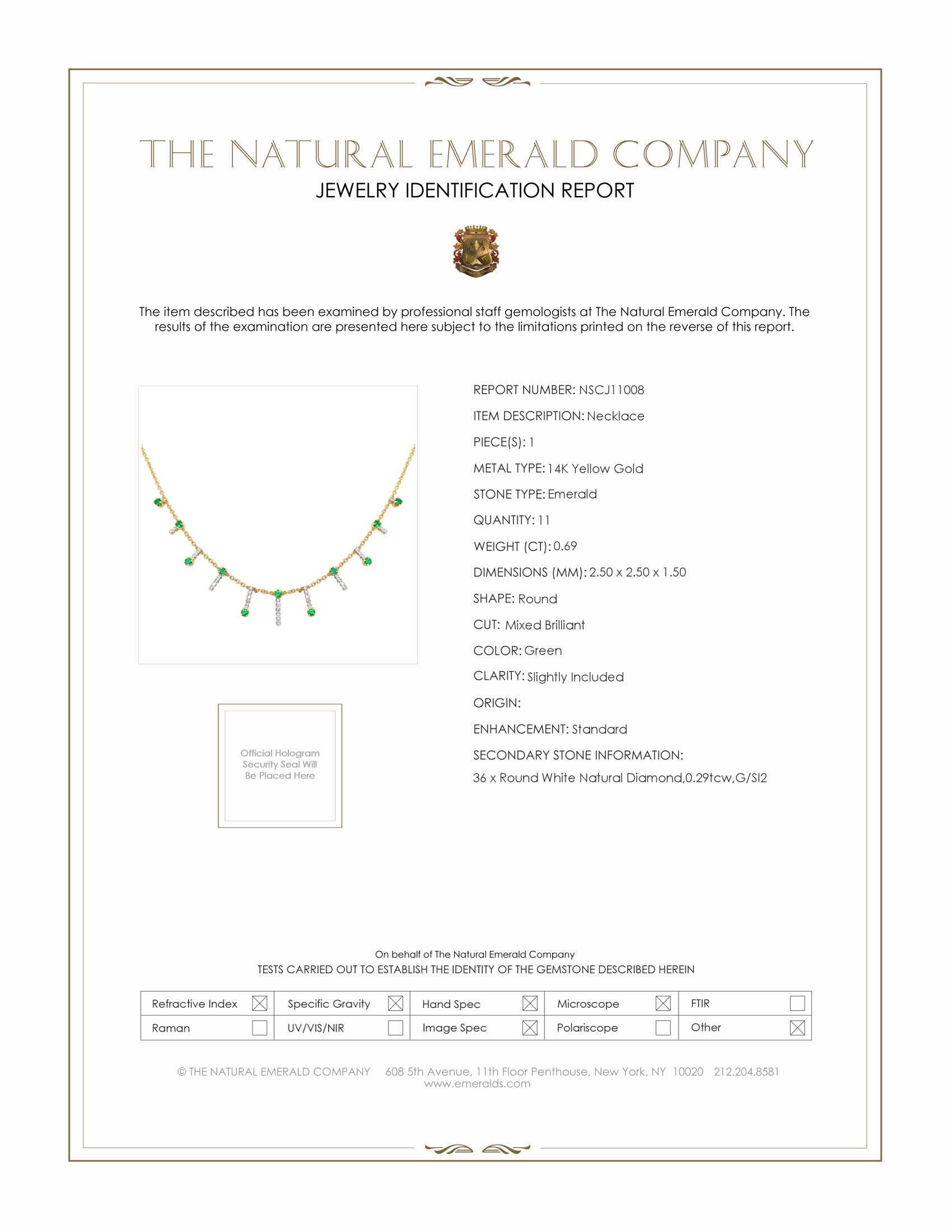 0.69 Ct. Emerald and Natural Diamond Pave Necklace, 14K Yellow Gold