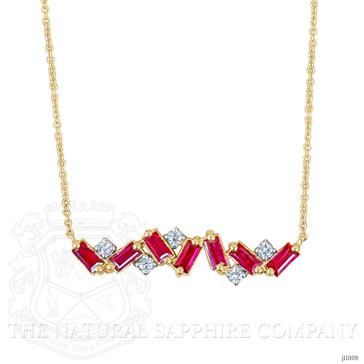 1.04 Ct. Ruby Natural Diamond Accent Stones Necklace, 14K Yellow Gold