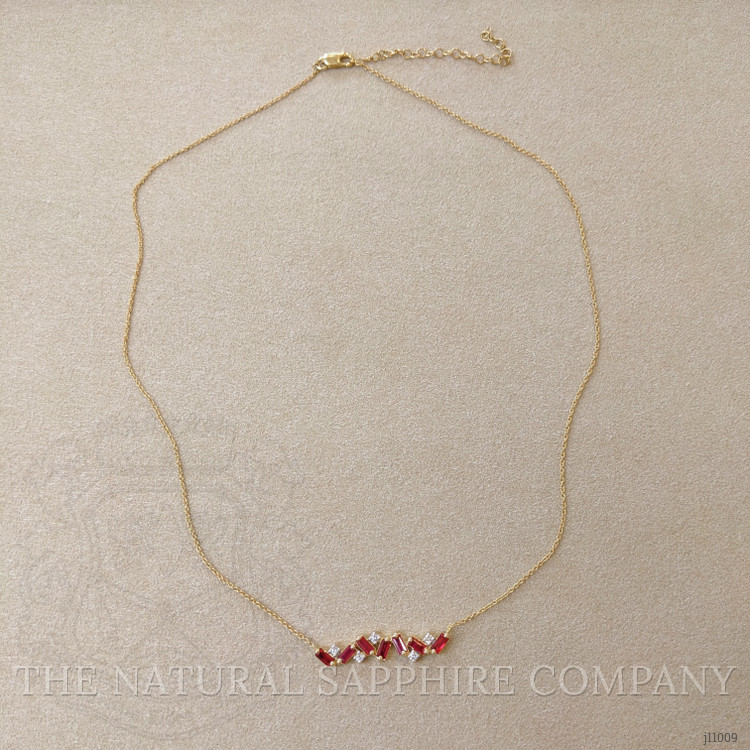 1.04 Ct. Ruby Natural Diamond Accent Stones Necklace, 14K Yellow Gold