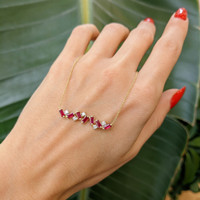 1.04 Ct. Ruby Natural Diamond Accent Stones Necklace, 14K Yellow Gold Life Style