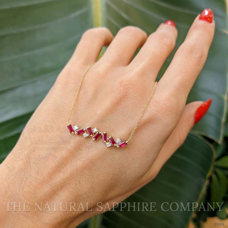 1.04 Ct. Ruby Natural Diamond Accent Stones Necklace, 14K Yellow Gold