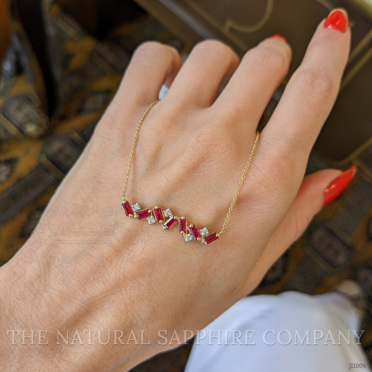 1.04 Ct. Ruby Natural Diamond Accent Stones Necklace, 14K Yellow Gold