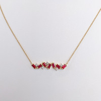 1.04 Ct. Ruby Natural Diamond Accent Stones Necklace, 14K Yellow Gold Life Style