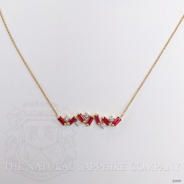 1.04 Ct. Ruby Natural Diamond Accent Stones Necklace, 14K Yellow Gold
